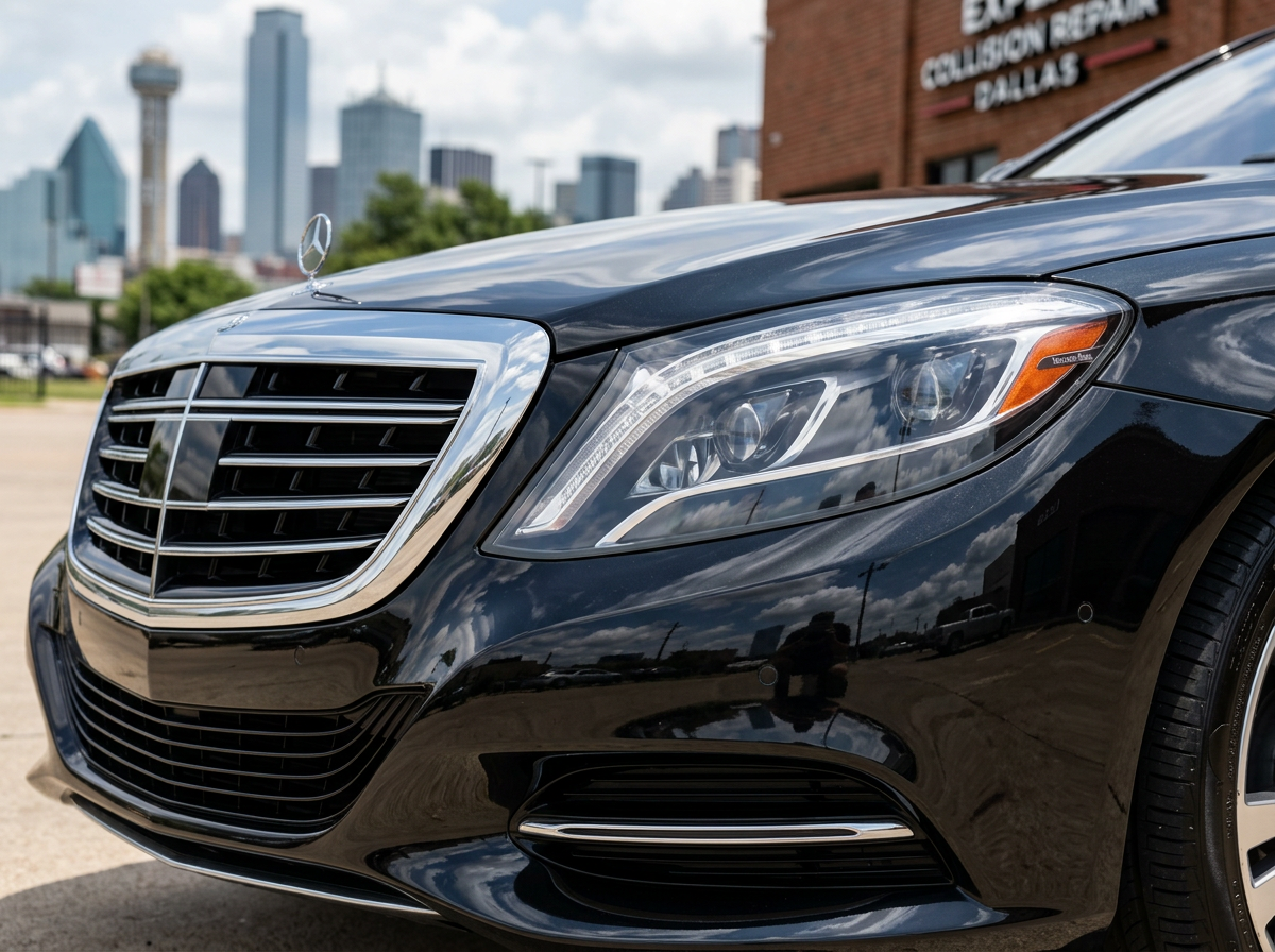 Restored vehicle bumper with flawless paint finish in Dallas