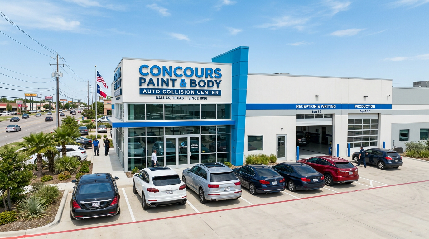Concours Paint and Body shop exterior in Dallas Texas
